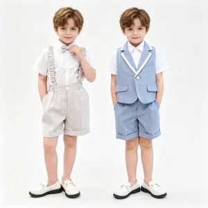 Costume cérémonie garçon bretelles — Petit gentleman parfait