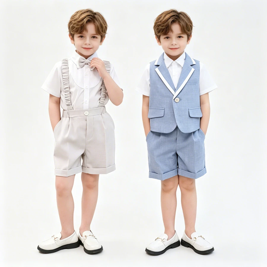 Costume cérémonie garçon bretelles — Petit gentleman parfait